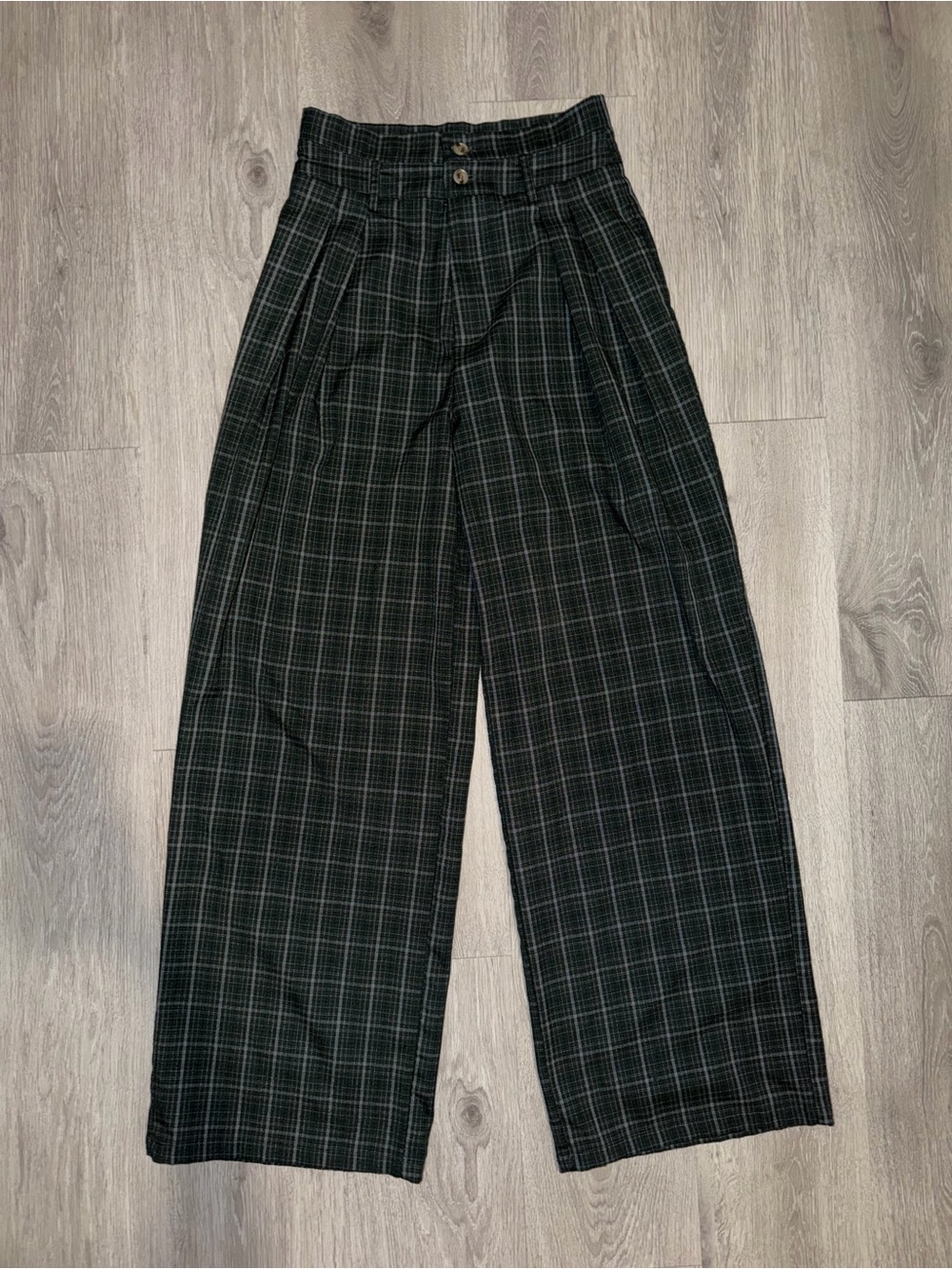 Commense Wide Leg Plaid Pants in Dark Green